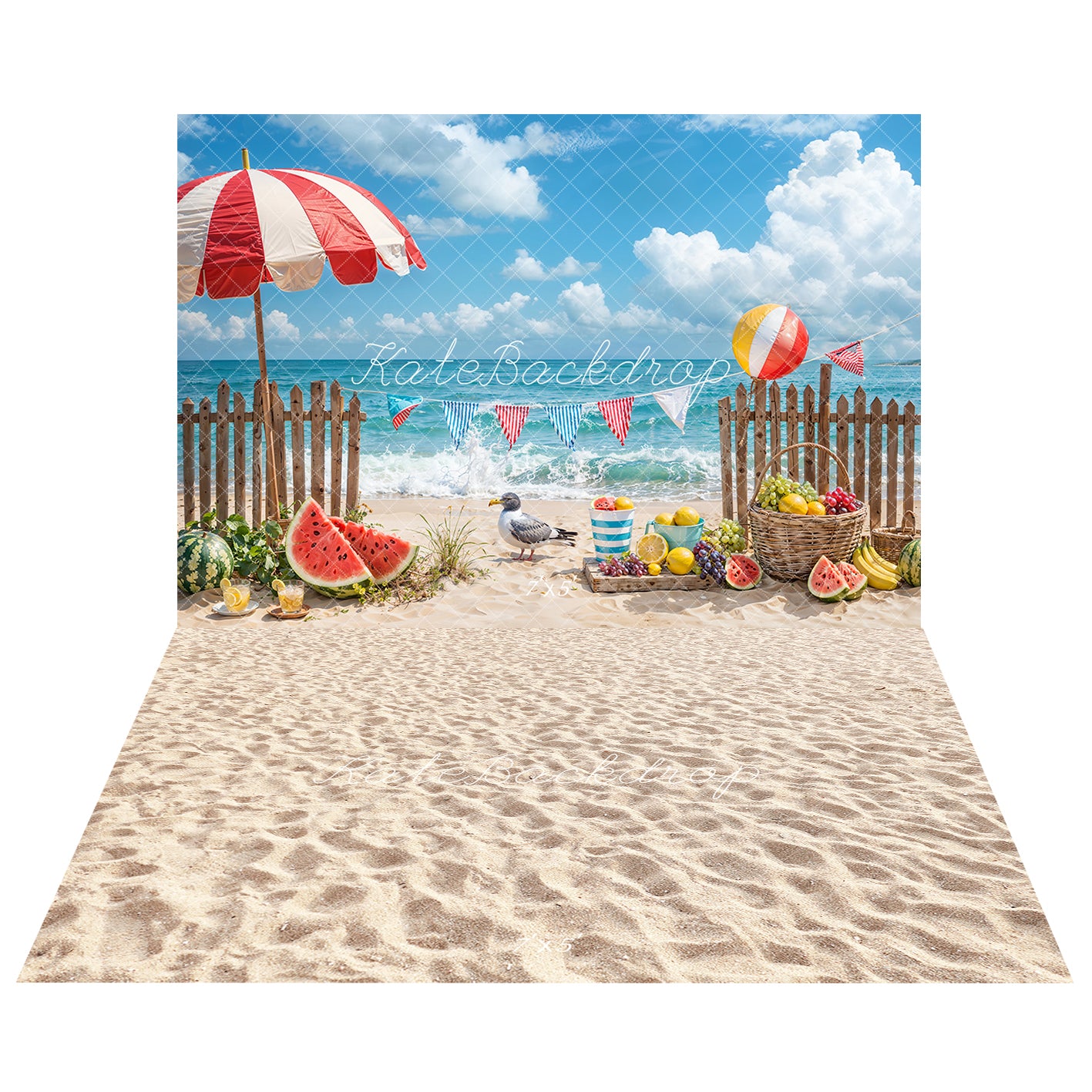 Kate Summer Seaside Vacation Fruit Backdrop+Sand Floor Backdrop