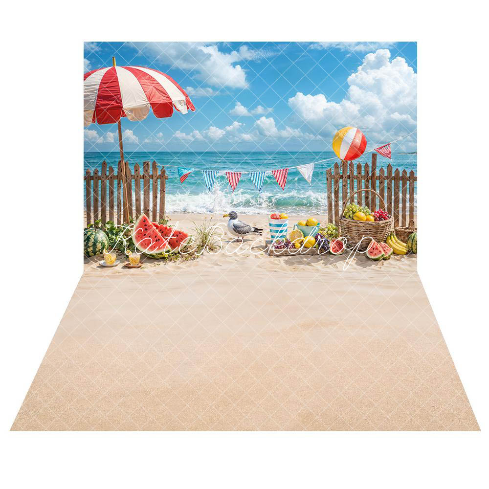 Kate Seaside Holiday Fruits Backdrop+Beach Floor Backdrop for Photography