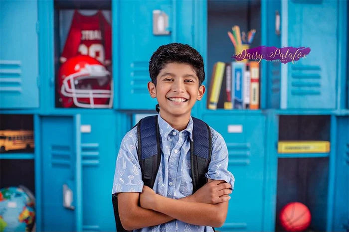 Kate Back to School Blue Locker Backdrop Designed by Emetselch - Kate Backdrop AU