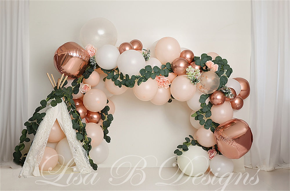 Kate Boho Balloon Arch Cake Smash Backdrop Designed by Lisa B - Kate Backdrop AU