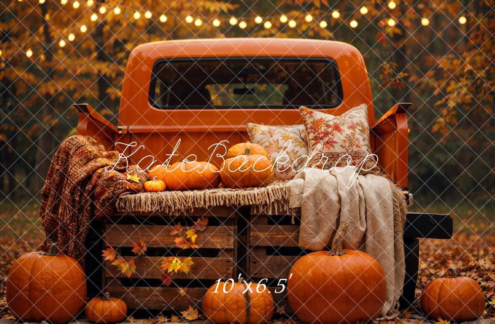 Kate Autumn Backdrop Forest Maple Leaf Pumpkin Truck Designed by Emetselch - Kate Backdrop AU
