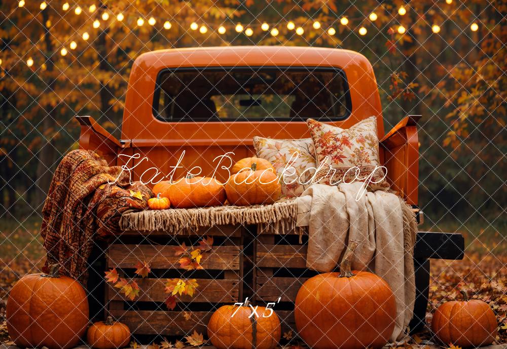 Kate Autumn Backdrop Forest Maple Leaf Pumpkin Truck Designed by Emetselch - Kate Backdrop AU