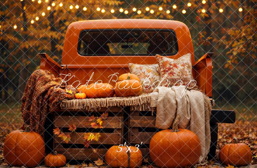 Kate Autumn Backdrop Forest Maple Leaf Pumpkin Truck Designed by Emetselch - Kate Backdrop AU