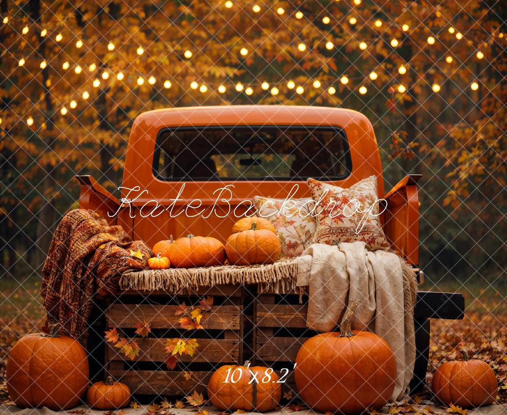 Kate Autumn Backdrop Forest Maple Leaf Pumpkin Truck Designed by Emetselch - Kate Backdrop AU