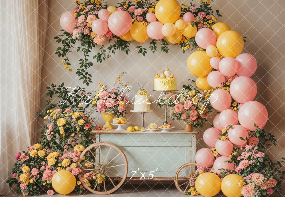 Kate Summer Birthday Backdrop Cake Smash Flower Balloon Designed by Emetselch