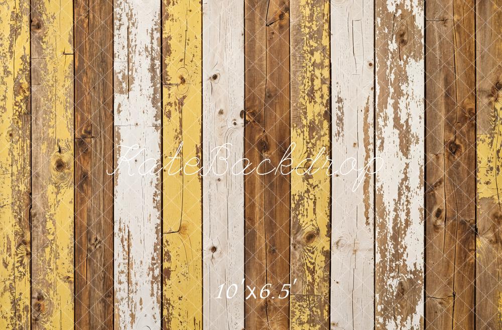 Kate Yellow White Vintage Wood Grain Backdrop Designed by Kate Image