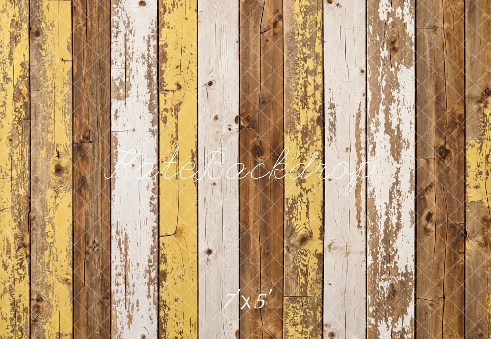 Kate Yellow White Vintage Wood Grain Backdrop Designed by Kate Image