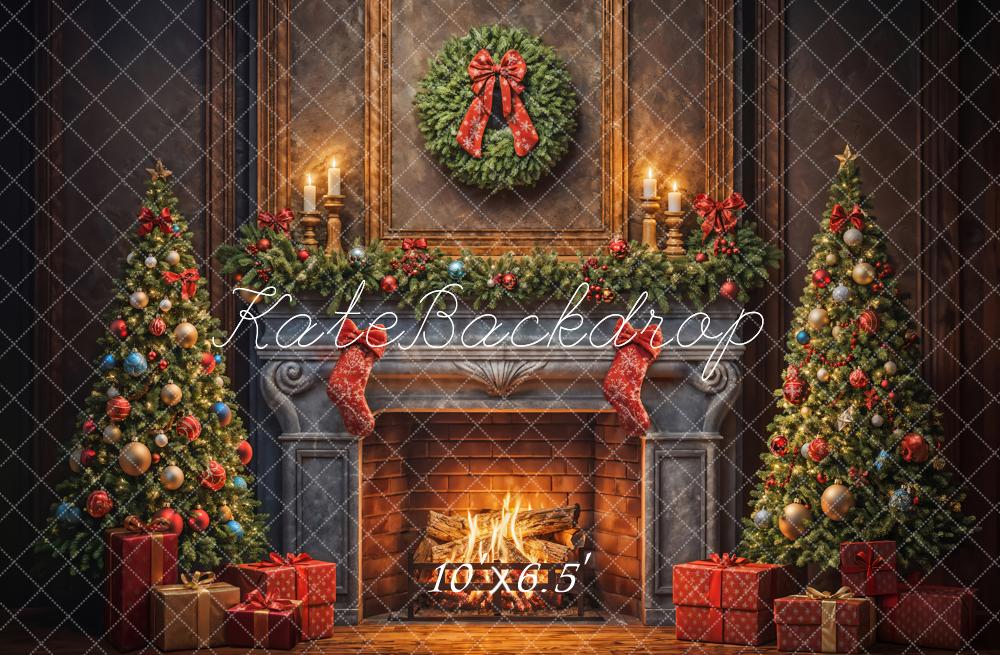 Kate Christmas Tree Fireplace Gift Backdrop Designed by Emetselch