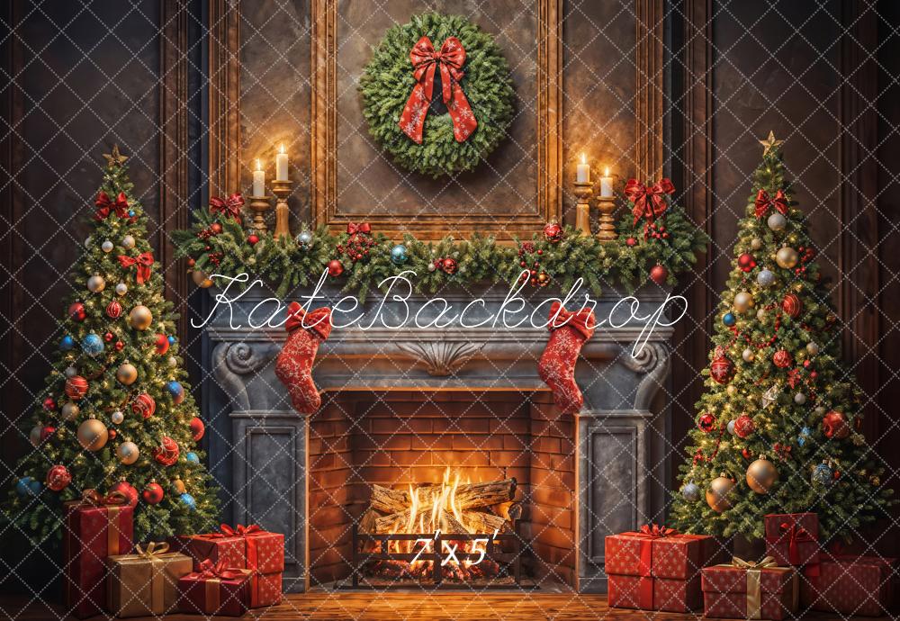 Kate Christmas Tree Fireplace Gift Backdrop Designed by Emetselch