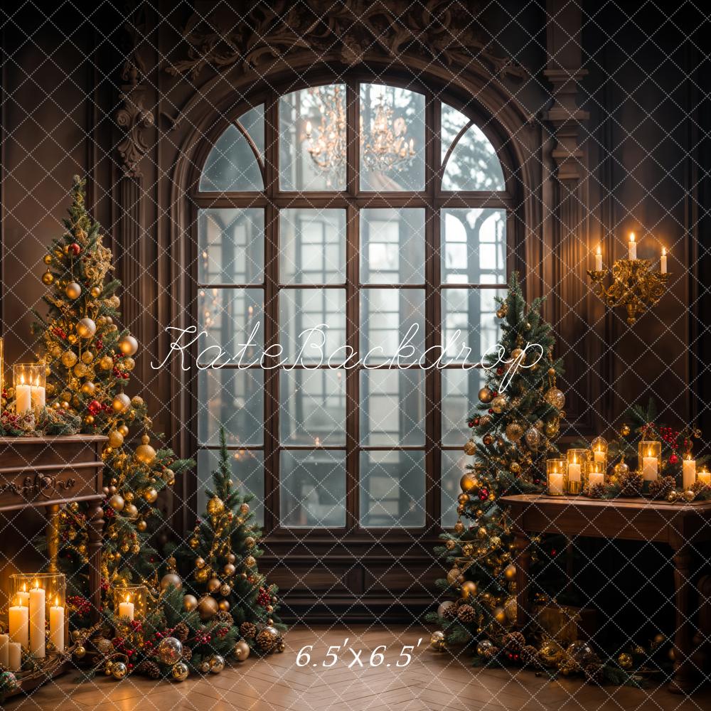 Kate Candlelight Christmas Tree Backdrop Arch Window Designed by Emetselch - Kate Backdrop AU