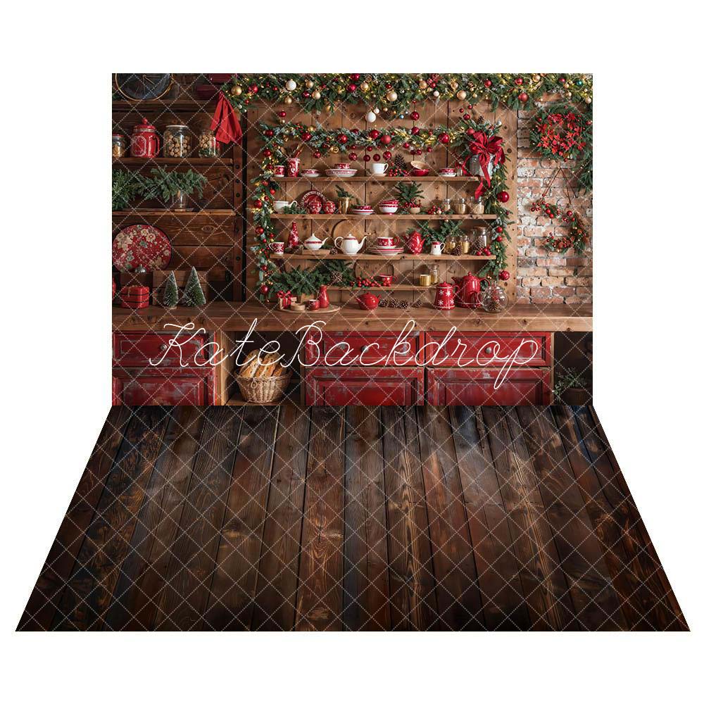 Kate Christmas Cupboard Backdrop+Wood Grain Floor Backdrop