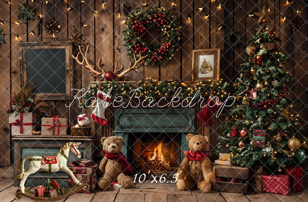 Kate Christmas Fireplace Bear Garland Backdrop Designed by Emetselch - Kate Backdrop AU
