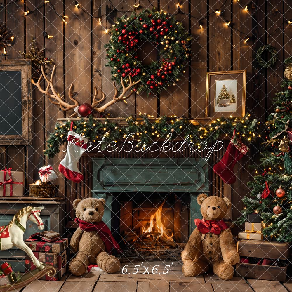 Kate Christmas Fireplace Bear Garland Backdrop Designed by Emetselch - Kate Backdrop AU