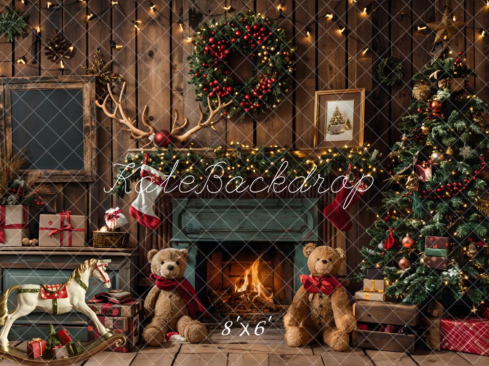 Kate Christmas Fireplace Bear Garland Backdrop Designed by Emetselch - Kate Backdrop AU
