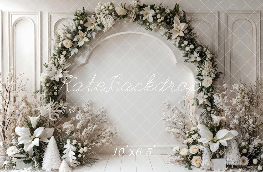 Kate Winter Retro White Floral Arch Wall Backdrop Designed by Emetselch - Kate Backdrop AU