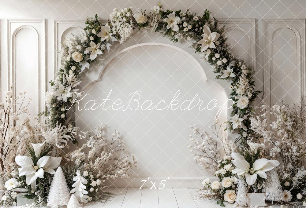 Kate Winter Retro White Floral Arch Wall Backdrop Designed by Emetselch - Kate Backdrop AU