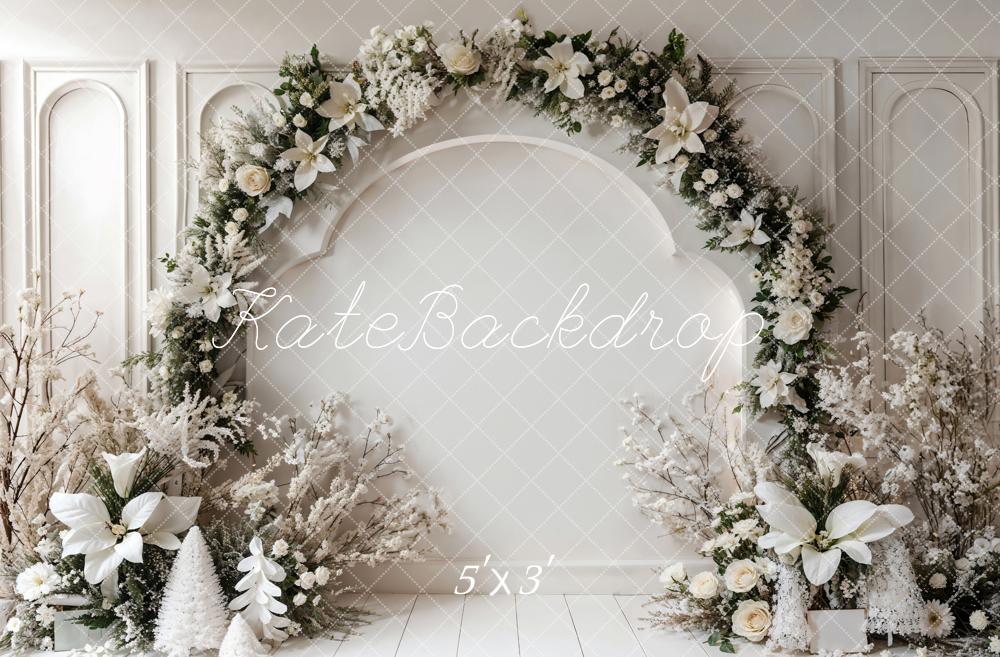 Kate Winter Retro White Floral Arch Wall Backdrop Designed by Emetselch - Kate Backdrop AU