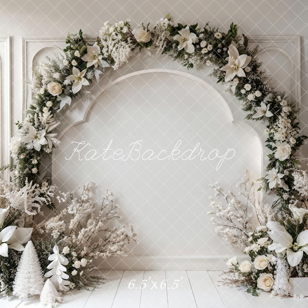 Kate Winter Retro White Floral Arch Wall Backdrop Designed by Emetselch - Kate Backdrop AU