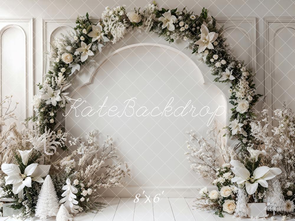 Kate Winter Retro White Floral Arch Wall Backdrop Designed by Emetselch - Kate Backdrop AU