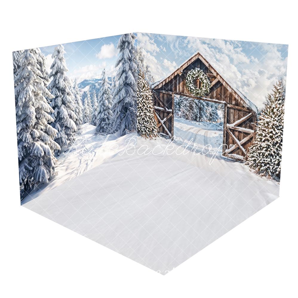Kate Winter Outdoor White Forest Snowland Room Set(8ftx8ft&10ftx8ft&8ftx10ft) - Kate Backdrop AU
