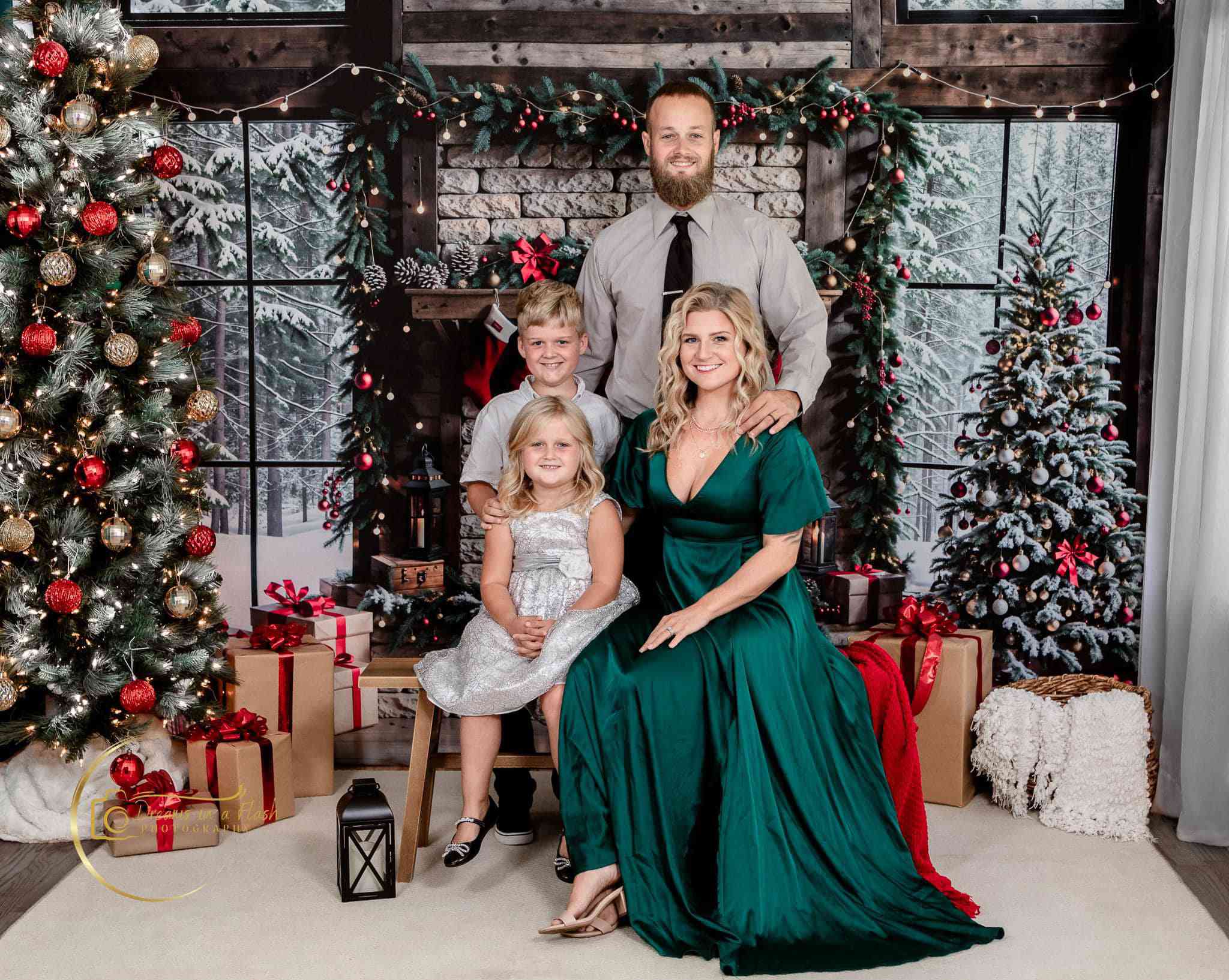 Kate Winter Christmas Brick Fireplace Window Backdrop Designed by Emetselch - Kate Backdrop AU