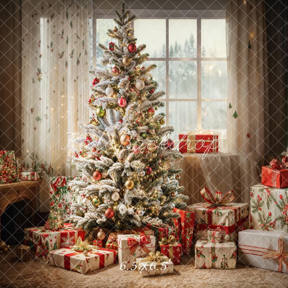 Kate Indoor Christmas Tree White Curtain Backdrop Designed by Emetselch - Kate Backdrop AU