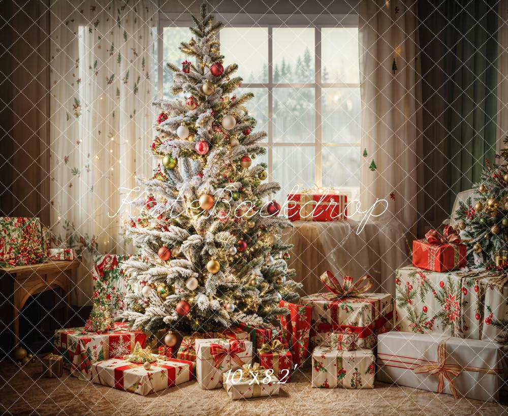 Kate Indoor Christmas Tree White Curtain Backdrop Designed by Emetselch - Kate Backdrop AU