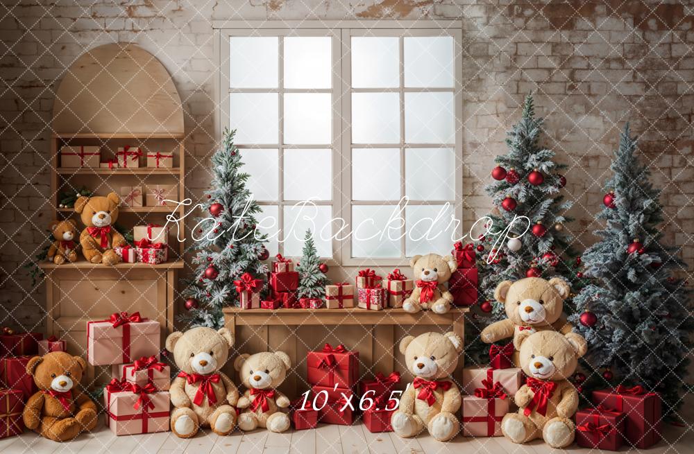 Kate Teddy Bear Christmas Tree Gift Window Backdrop Designed by Emetselch - Kate Backdrop AU