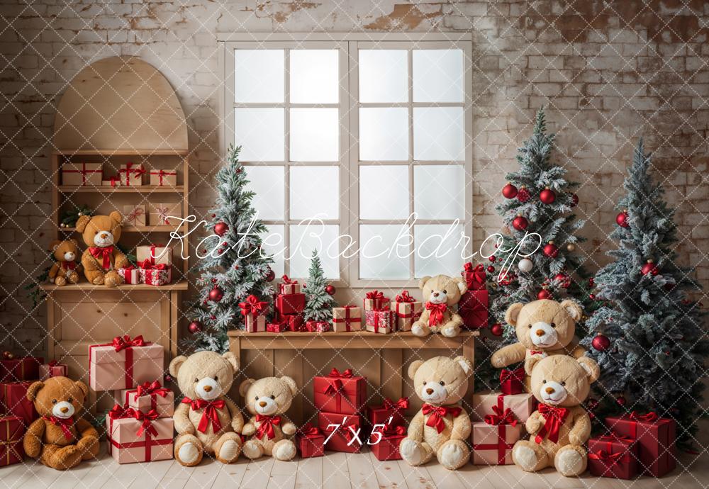 Kate Teddy Bear Christmas Tree Gift Window Backdrop Designed by Emetselch - Kate Backdrop AU