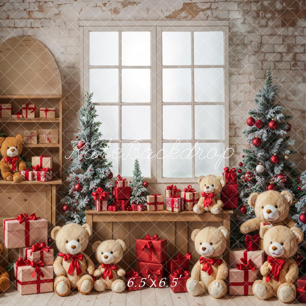 Kate Teddy Bear Christmas Tree Gift Window Backdrop Designed by Emetselch - Kate Backdrop AU