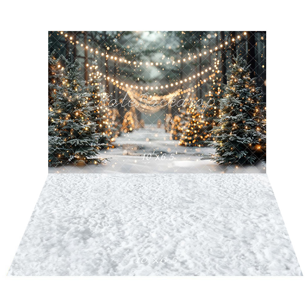 Kate Winter Christmas Bokeh Backdrop+White Snow Floor Backdrop