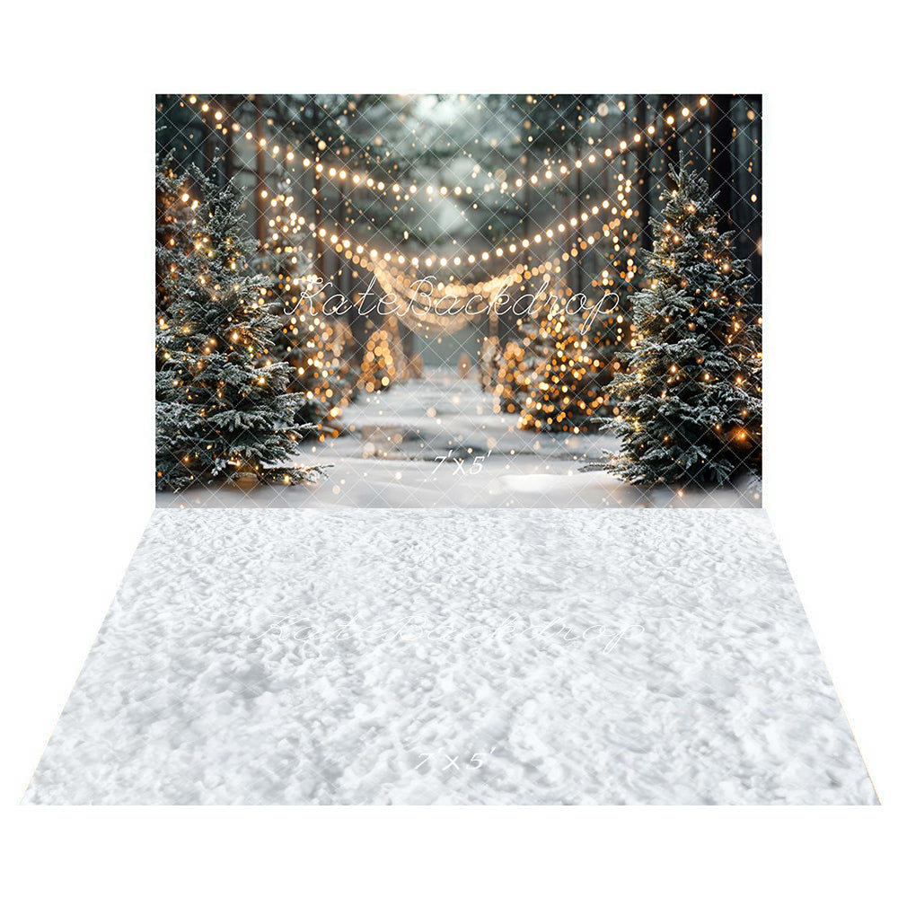 Kate Winter Christmas Bokeh Backdrop+White Snow Floor Backdrop