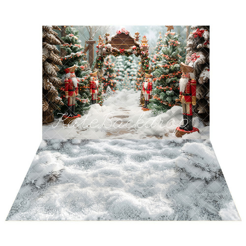 Kate Winter Christmas Forest Nutcracker Backdrop+Thick Snow Floor Backdrop - Kate Backdrop AU