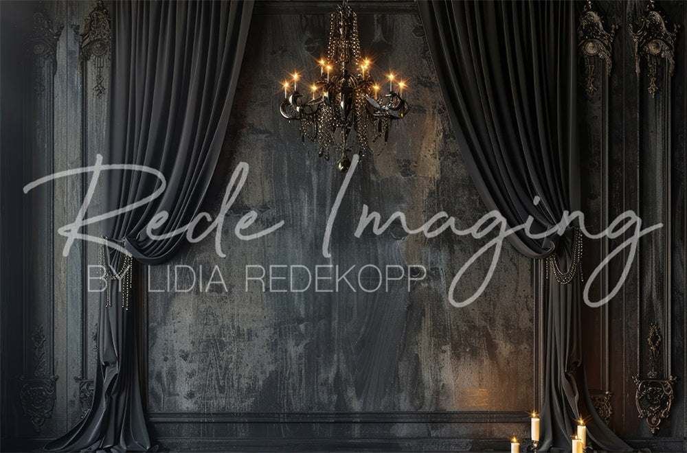 Kate Dark Elegant Curtains & Chandelier Backdrop Designed by Lidia Redekopp - Kate Backdrop AU