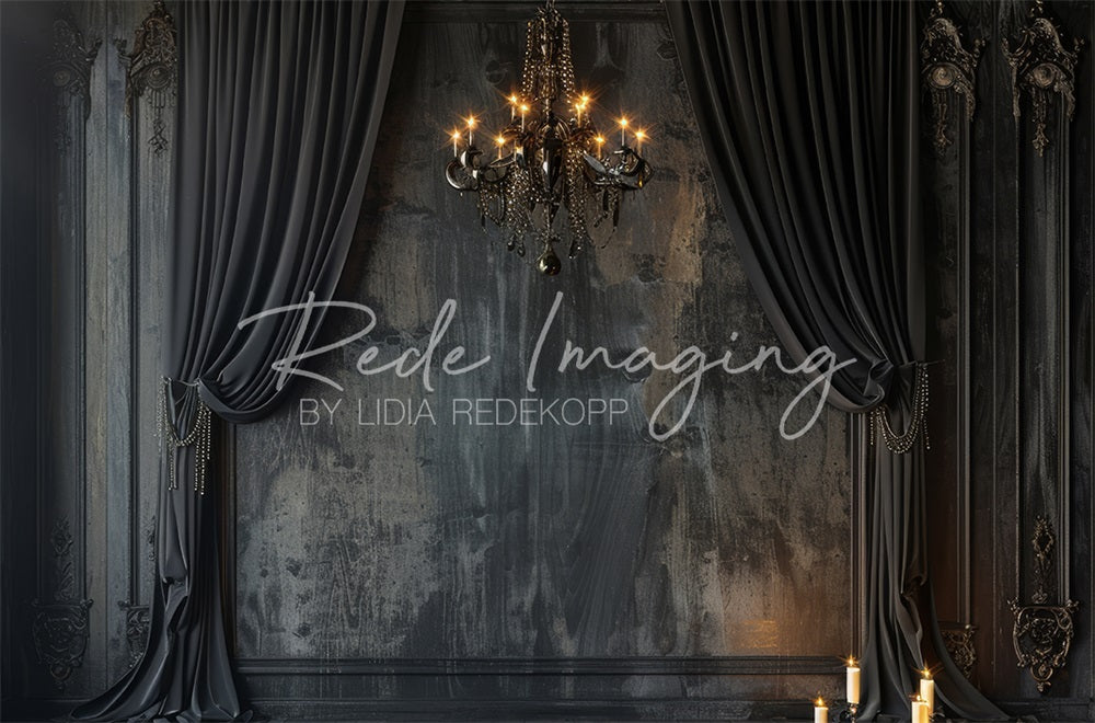 Kate Dark Elegant Curtains & Chandelier Backdrop Designed by Lidia Redekopp - Kate Backdrop AU