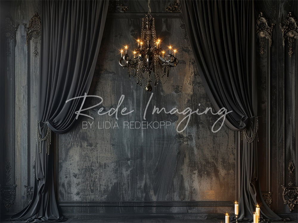 Kate Dark Elegant Curtains & Chandelier Backdrop Designed by Lidia Redekopp - Kate Backdrop AU