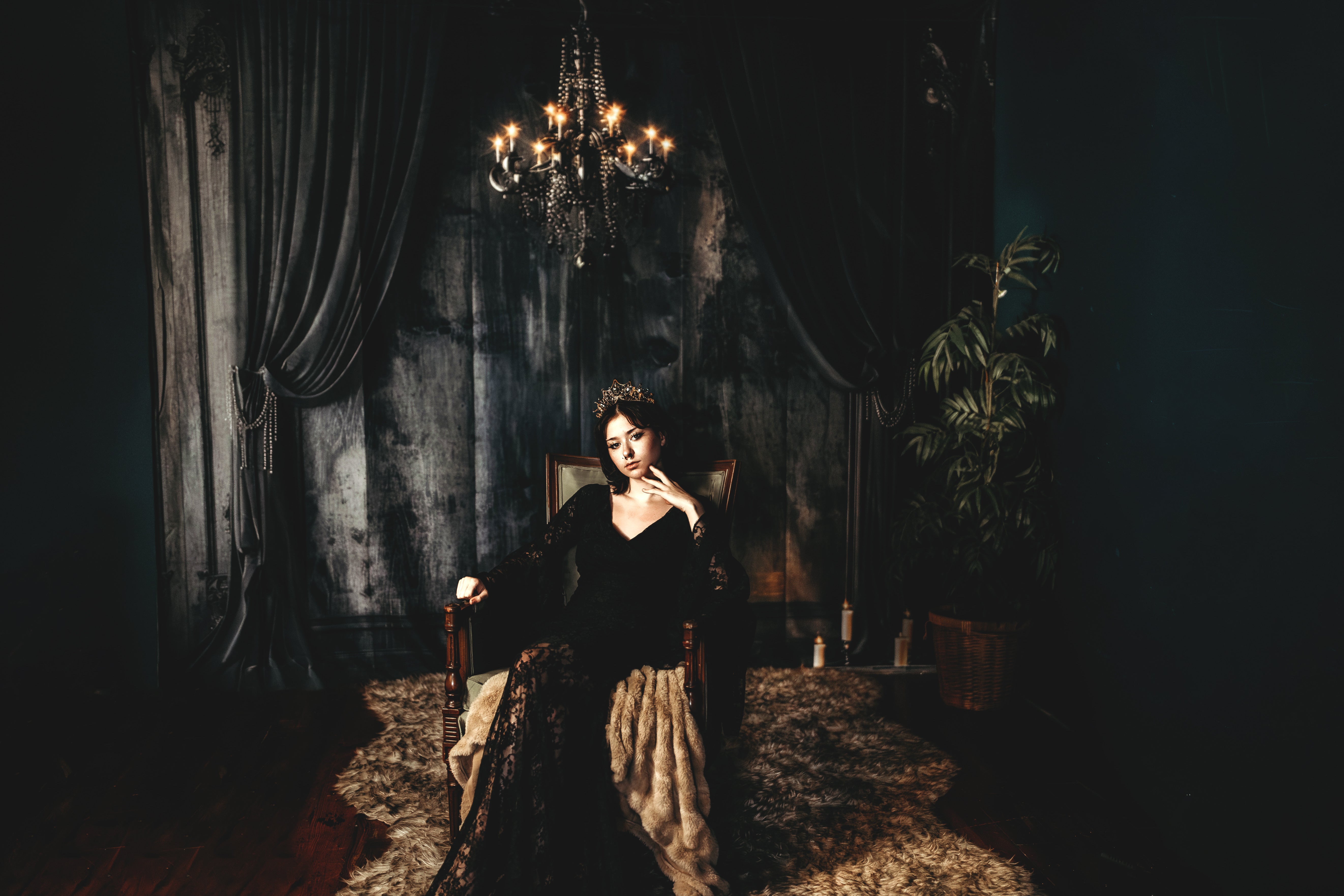 Kate Dark Elegant Curtains & Chandelier Backdrop Designed by Lidia Redekopp - Kate Backdrop AU