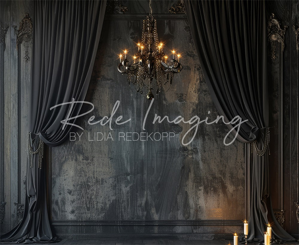 Kate Dark Elegant Curtains & Chandelier Backdrop Designed by Lidia Redekopp - Kate Backdrop AU