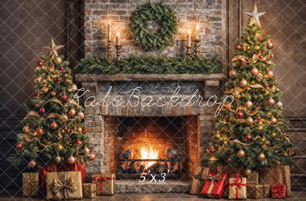 Kate Christmas Tree Fireplace Backdrop Designed by Emetselch - Kate Backdrop AU