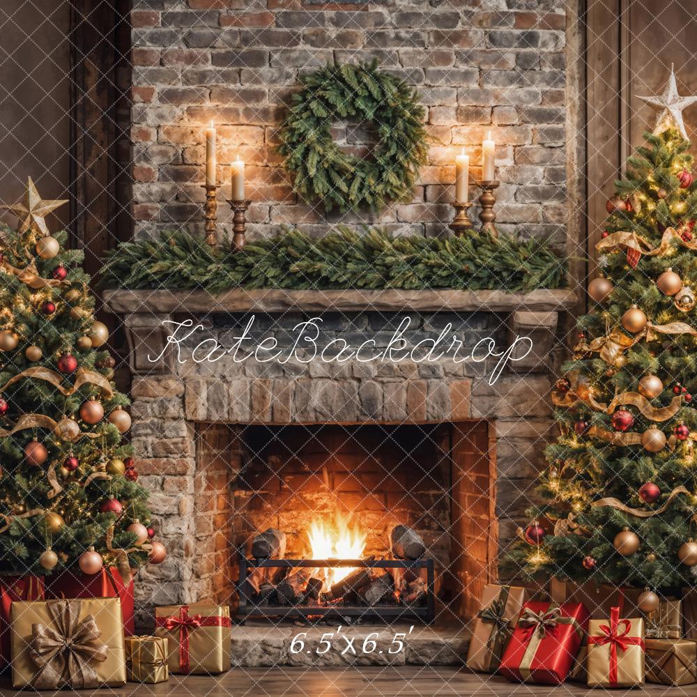 Kate Christmas Tree Fireplace Backdrop Designed by Emetselch - Kate Backdrop AU