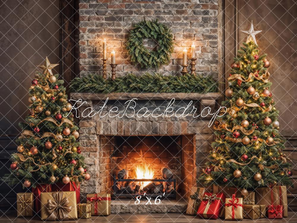 Kate Christmas Tree Fireplace Backdrop Designed by Emetselch - Kate Backdrop AU