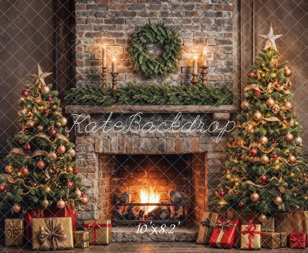 Kate Christmas Tree Fireplace Backdrop Designed by Emetselch - Kate Backdrop AU