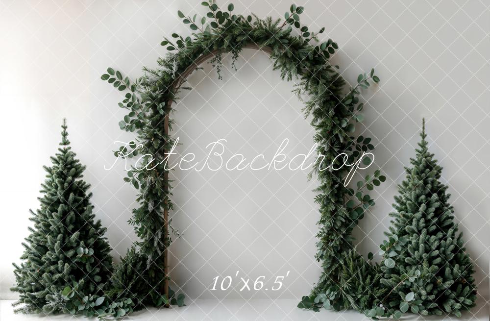 Kate Christmas Backdrop Green Plant Arch White Wall Designed by Emetselch - Kate Backdrop AU