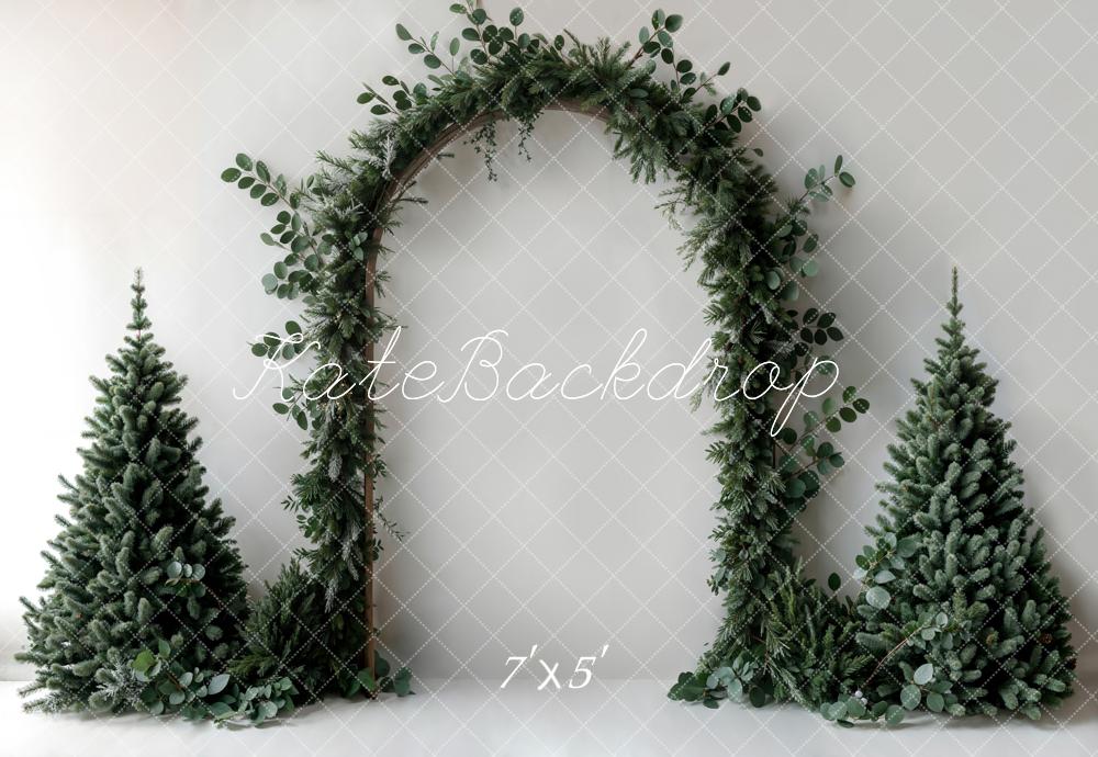 Kate Christmas Backdrop Green Plant Arch White Wall Designed by Emetselch - Kate Backdrop AU