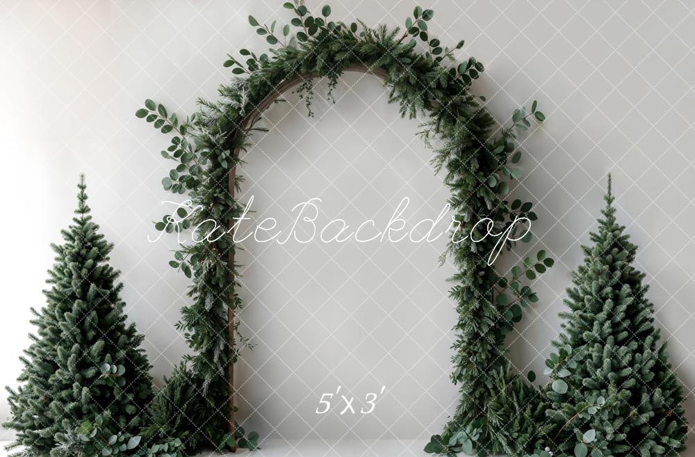 Kate Christmas Backdrop Green Plant Arch White Wall Designed by Emetselch - Kate Backdrop AU