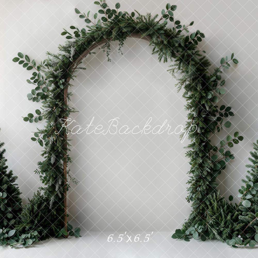 Kate Christmas Backdrop Green Plant Arch White Wall Designed by Emetselch - Kate Backdrop AU