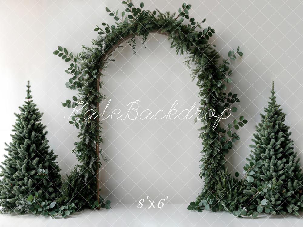 Kate Christmas Backdrop Green Plant Arch White Wall Designed by Emetselch - Kate Backdrop AU