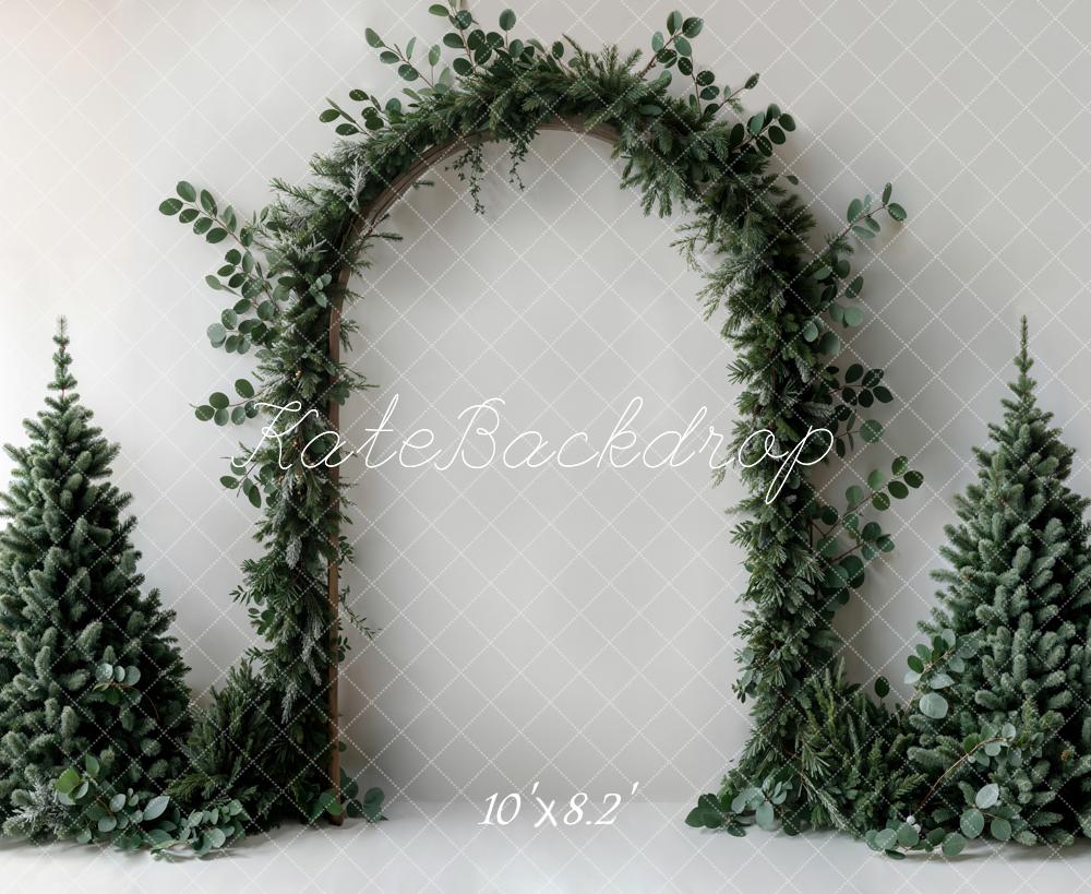 Kate Christmas Backdrop Green Plant Arch White Wall Designed by Emetselch - Kate Backdrop AU