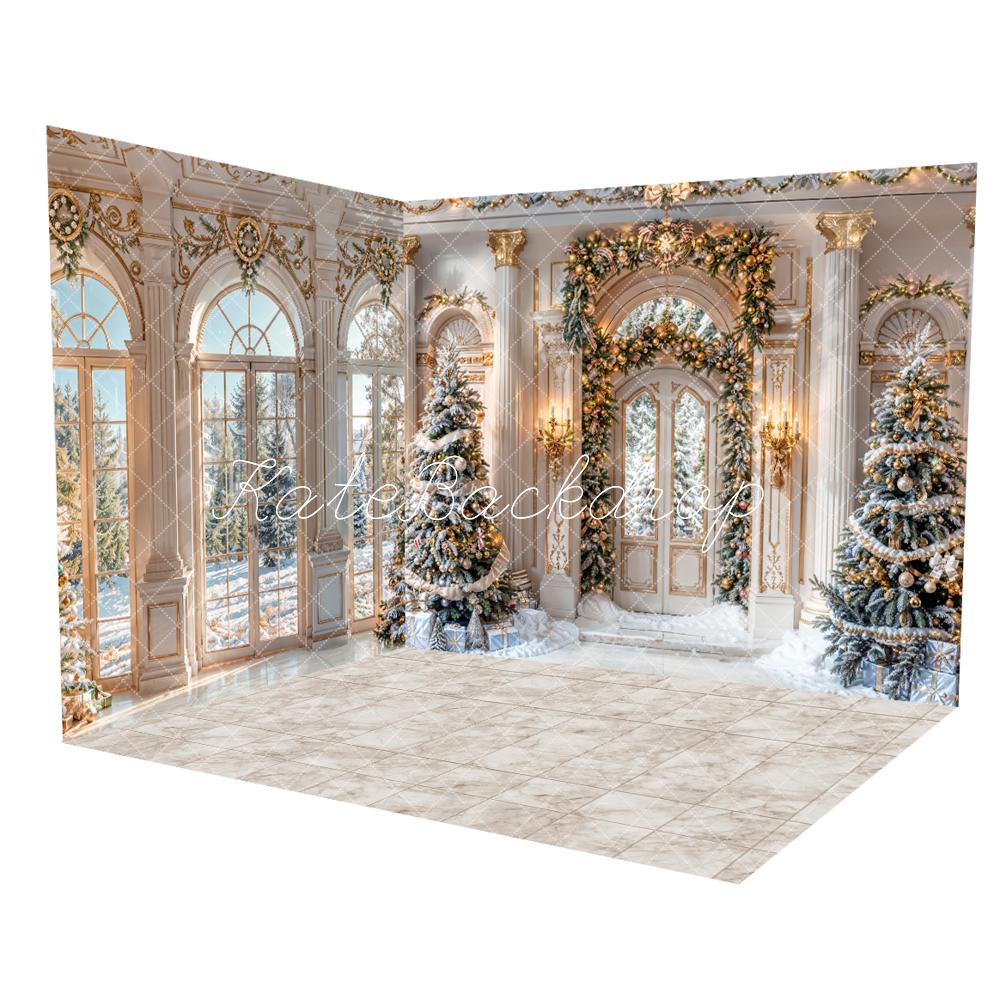 Kate Winter Christmas Tree Door Snow Room Set - Kate Backdrop AU