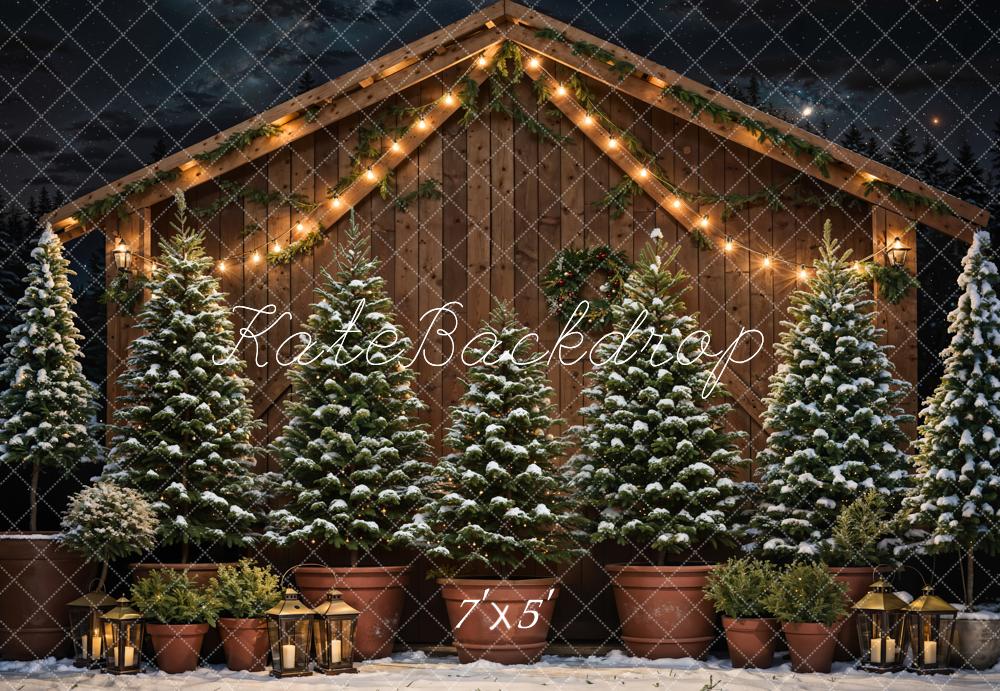 Kate Christmas Tree Wooden House Night Sky Backdrop Designed by Chain Photography - Kate Backdrop AU